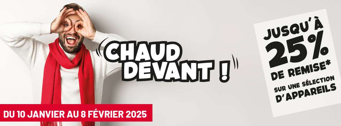 promotion poêle à bois et poêle à granulés pendant l'opération CHAUD DEVANT, jusqu'au 8 février 2025.